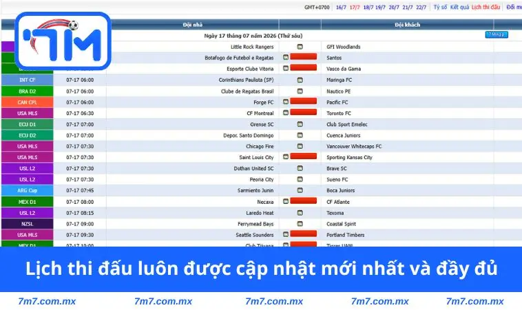 Lịch thi đấu luôn được cập nhật mới nhất và đầy đủ