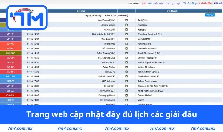 Trang web cập nhật đầy đủ lịch các giải đấu